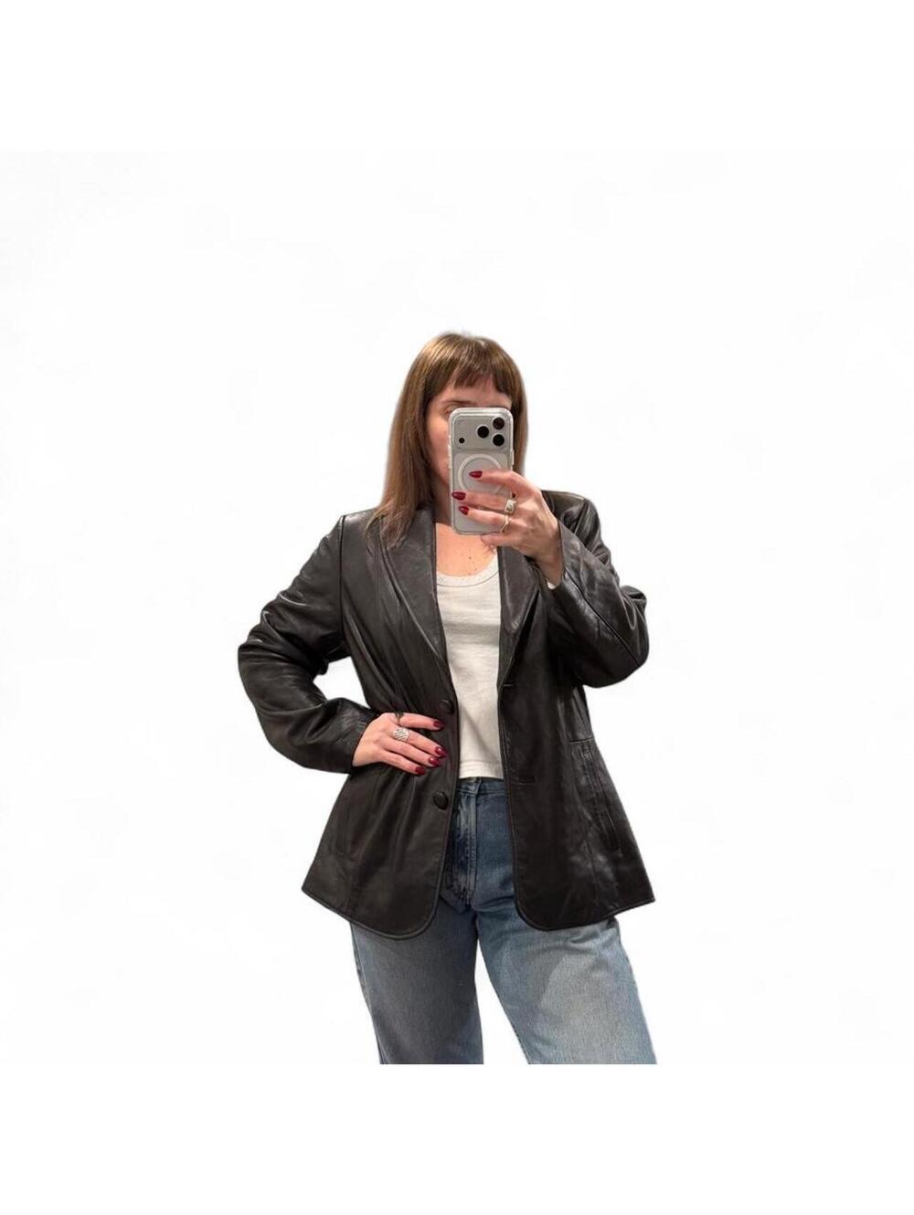 Vintage Black Leather Blazer Jacket